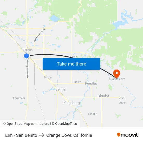 Elm - San Benito to Orange Cove, California map