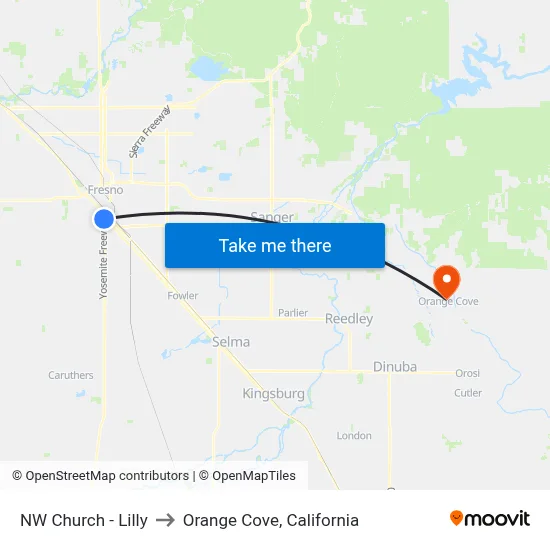 NW Church - Lilly to Orange Cove, California map