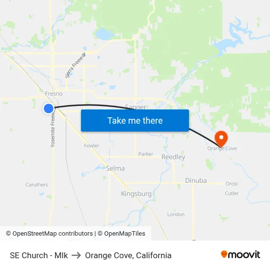 SE Church - Mlk to Orange Cove, California map