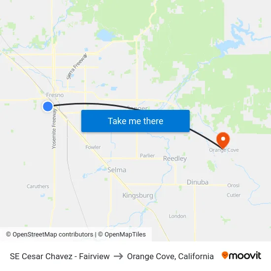 SE Cesar Chavez - Fairview to Orange Cove, California map