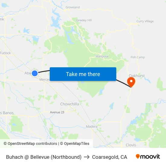 Buhach @ Bellevue (Northbound) to Coarsegold, CA map