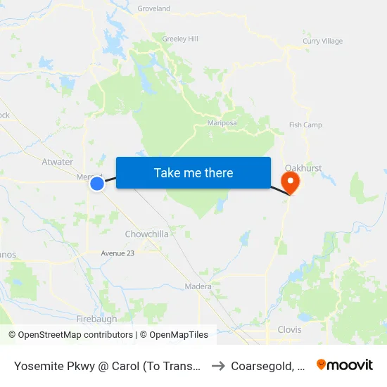 Yosemite Pkwy @ Carol (To Transpo) to Coarsegold, CA map