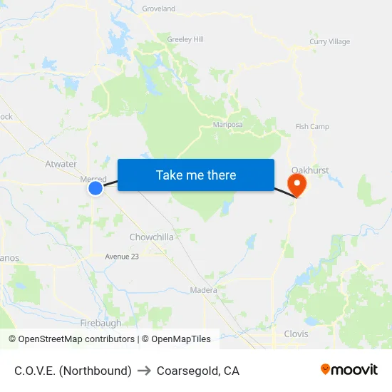 C.O.V.E. (Northbound) to Coarsegold, CA map