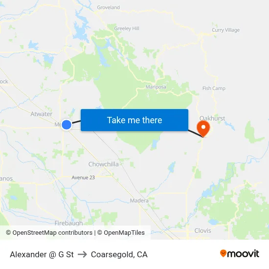 Alexander @ G St to Coarsegold, CA map