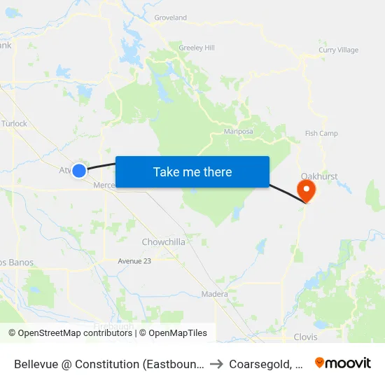 Bellevue @ Constitution (Eastbound) to Coarsegold, CA map