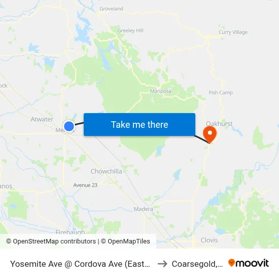 Yosemite Ave @ Cordova Ave (Eastbound) to Coarsegold, CA map