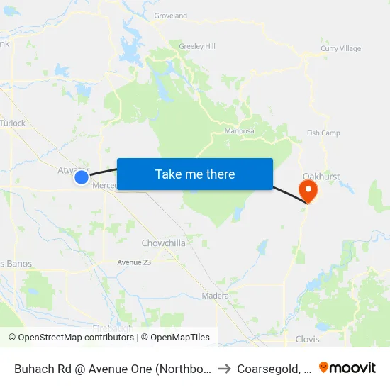 Buhach Rd @ Avenue One (Northbound) to Coarsegold, CA map