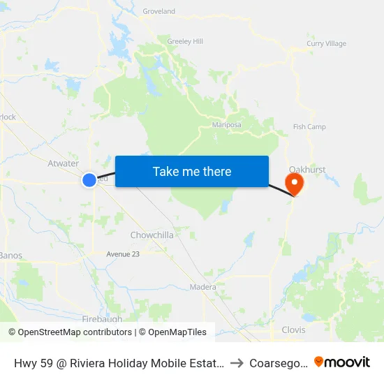 Hwy 59 @ Riviera Holiday Mobile Estates (Northbound) to Coarsegold, CA map