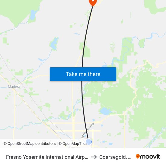 Fresno Yosemite International Airport to Coarsegold, CA map