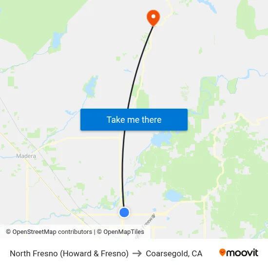 North Fresno (Howard & Fresno) to Coarsegold, CA map