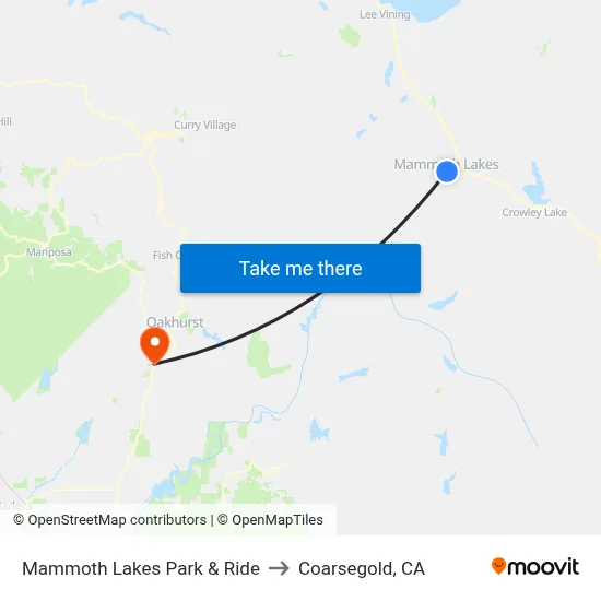 Mammoth Lakes Park & Ride to Coarsegold, CA map