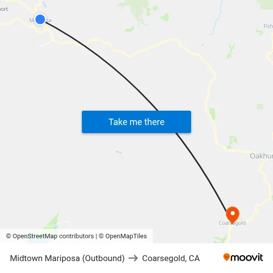 Midtown Mariposa (Outbound) to Coarsegold, CA map