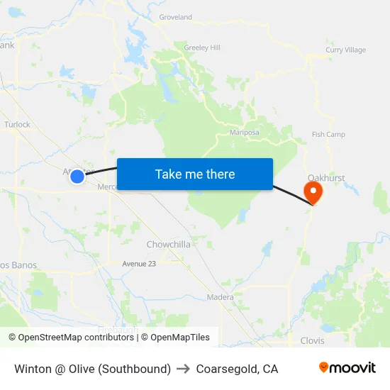 Winton @ Olive (Southbound) to Coarsegold, CA map