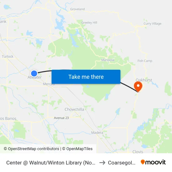 Center @ Walnut/Winton Library (Northbound) to Coarsegold, CA map