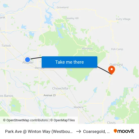 Park Ave @ Winton Way (Westbound) to Coarsegold, CA map