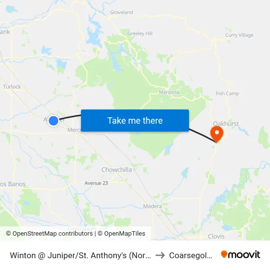 Winton @ Juniper/St. Anthony's (Northbound) to Coarsegold, CA map