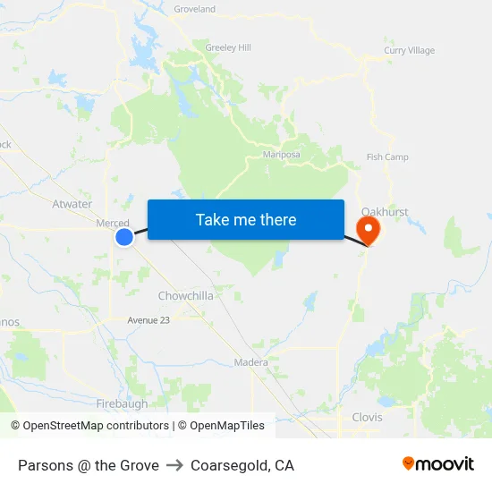 Parsons @ the Grove to Coarsegold, CA map