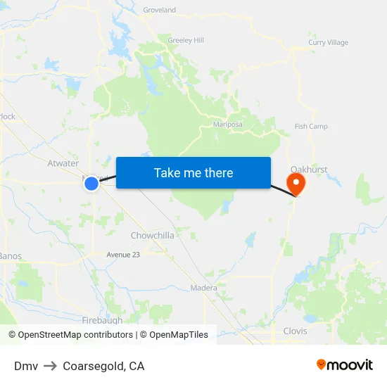 Dmv to Coarsegold, CA map