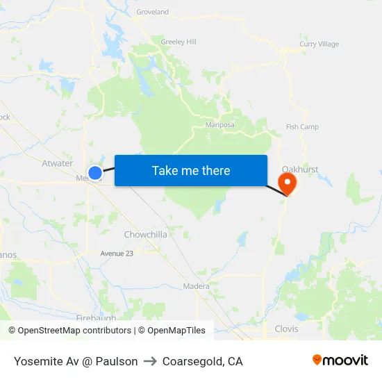 Yosemite Av @ Paulson to Coarsegold, CA map