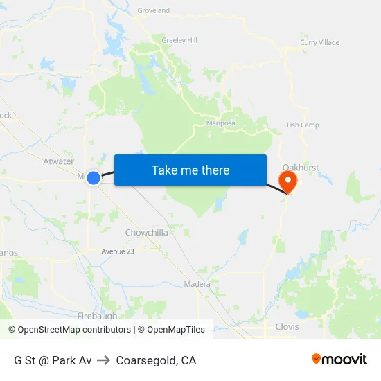 G St @ Park Av to Coarsegold, CA map