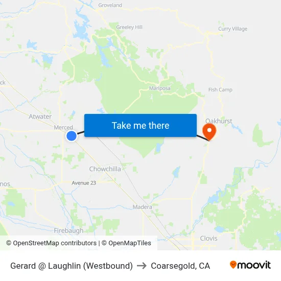 Gerard @ Laughlin (Westbound) to Coarsegold, CA map