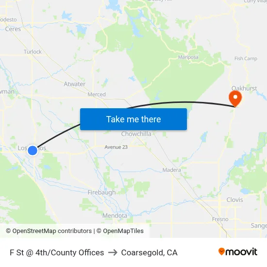 F St @ 4th/County Offices to Coarsegold, CA map