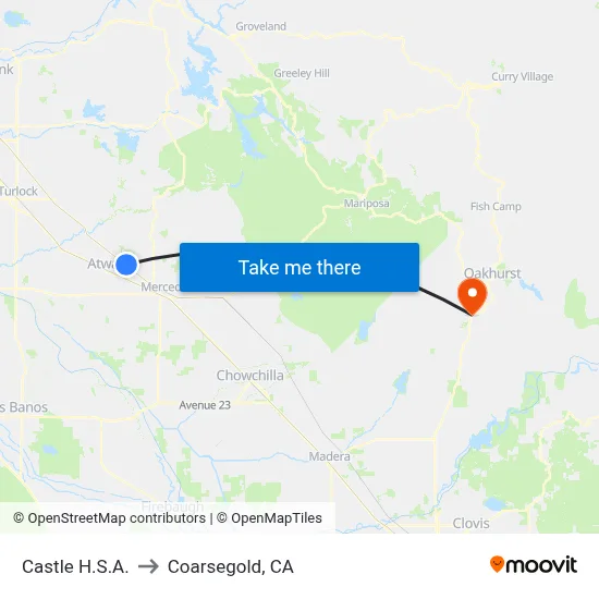 Castle H.S.A. to Coarsegold, CA map