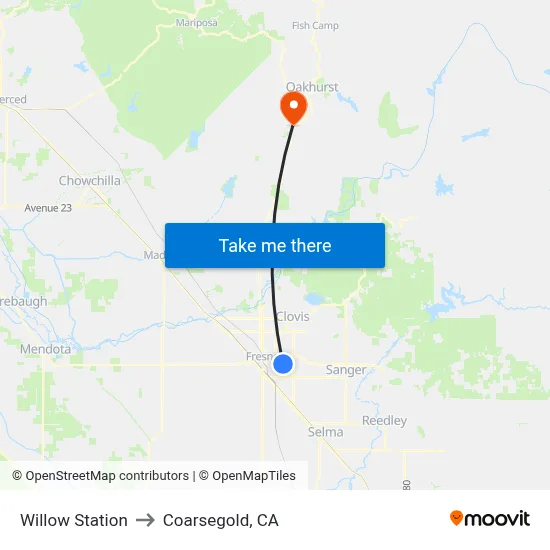 Willow Station to Coarsegold, CA map
