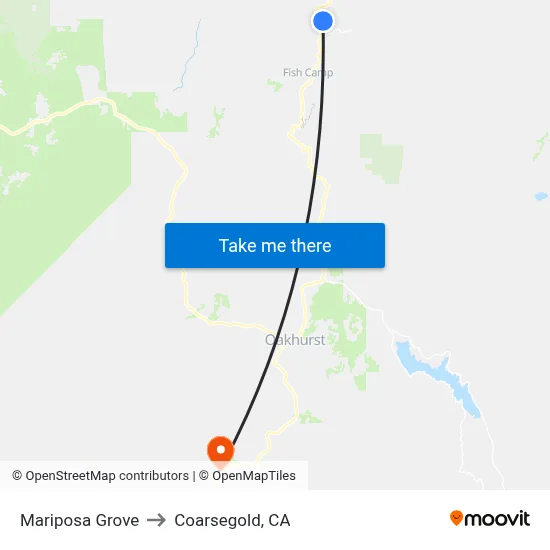 Mariposa Grove to Coarsegold, CA map
