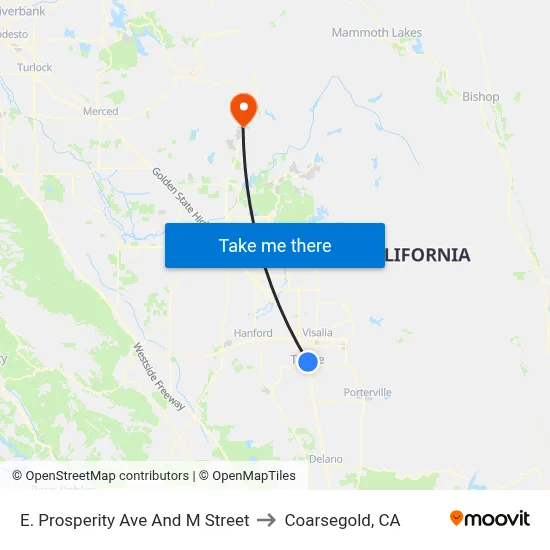 E. Prosperity Ave And M Street to Coarsegold, CA map