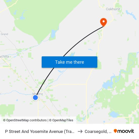 P Street And Yosemite Avenue (Transfer) to Coarsegold, CA map