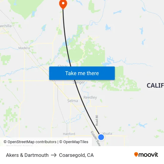 Akers & Dartmouth to Coarsegold, CA map