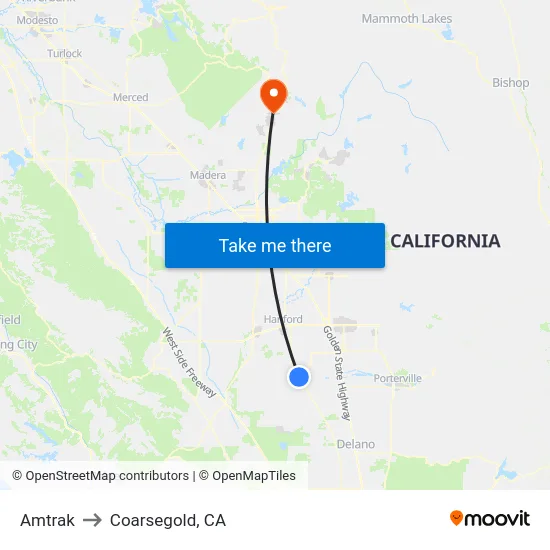 Amtrak to Coarsegold, CA map