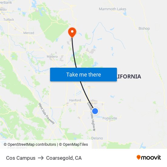 Cos Campus to Coarsegold, CA map