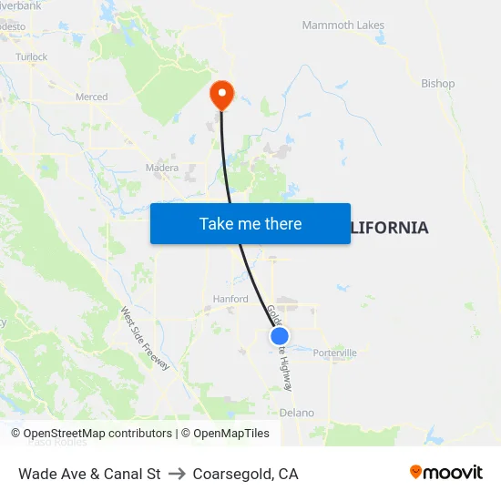 Wade Ave & Canal St to Coarsegold, CA map