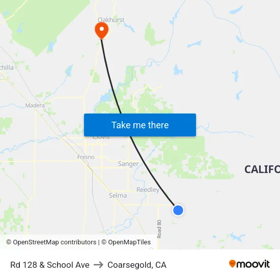 Rd 128 & School Ave to Coarsegold, CA map