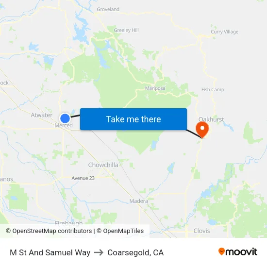 M St And Samuel Way to Coarsegold, CA map