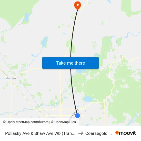 Pollasky Ave & Shaw Ave Wb (Transfer) to Coarsegold, CA map