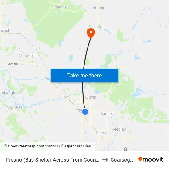 Fresno (Bus Shelter Across From County Social Services) to Coarsegold, CA map