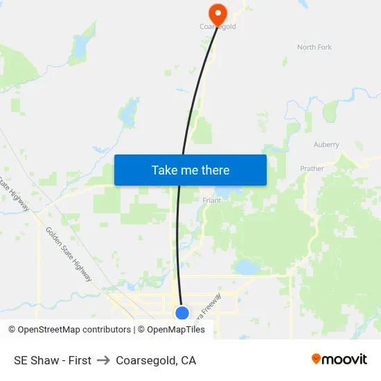 SE Shaw - First to Coarsegold, CA map