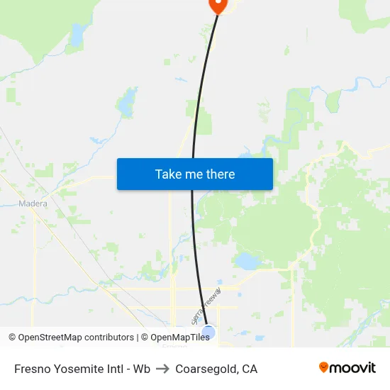 Fresno Yosemite Intl - Wb to Coarsegold, CA map