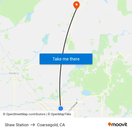 Shaw Station to Coarsegold, CA map
