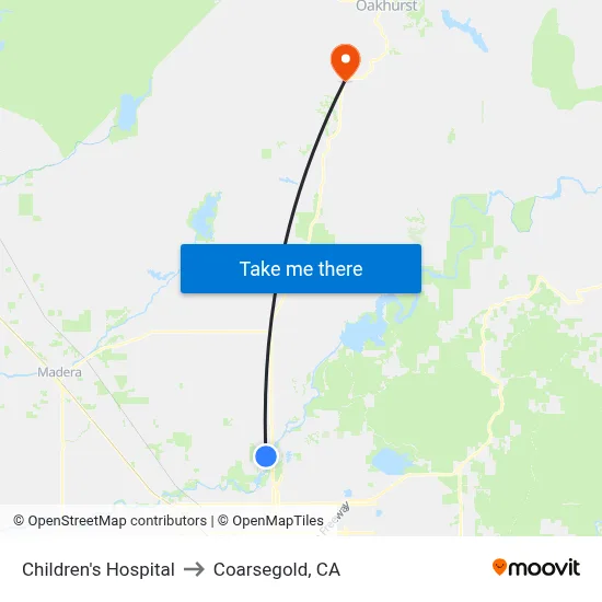 Children's Hospital to Coarsegold, CA map