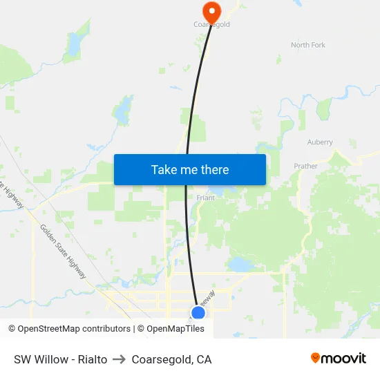 SW Willow - Rialto to Coarsegold, CA map