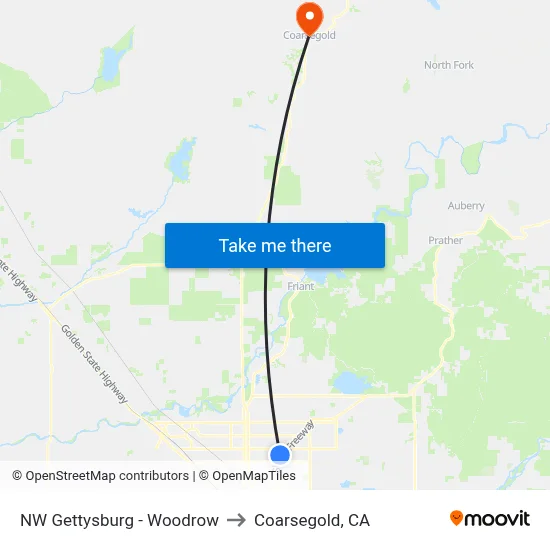 NW Gettysburg - Woodrow to Coarsegold, CA map