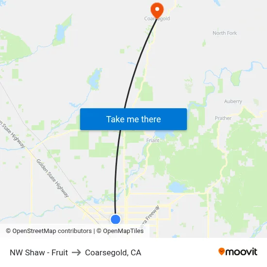 NW Shaw - Fruit to Coarsegold, CA map