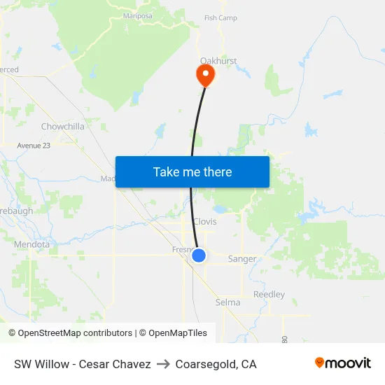 SW Willow - Cesar Chavez to Coarsegold, CA map