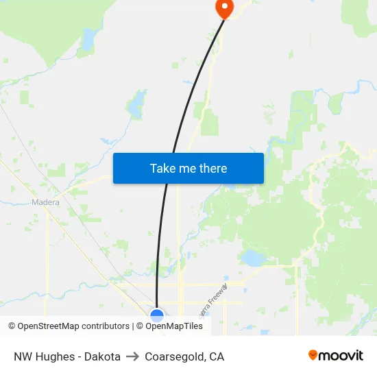 NW Hughes - Dakota to Coarsegold, CA map