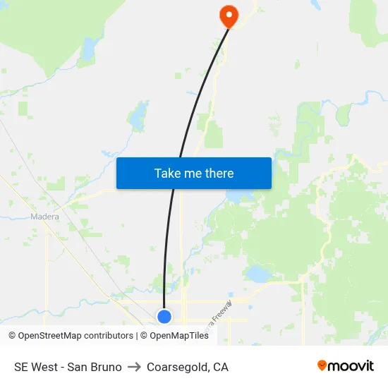 SE West - San Bruno to Coarsegold, CA map