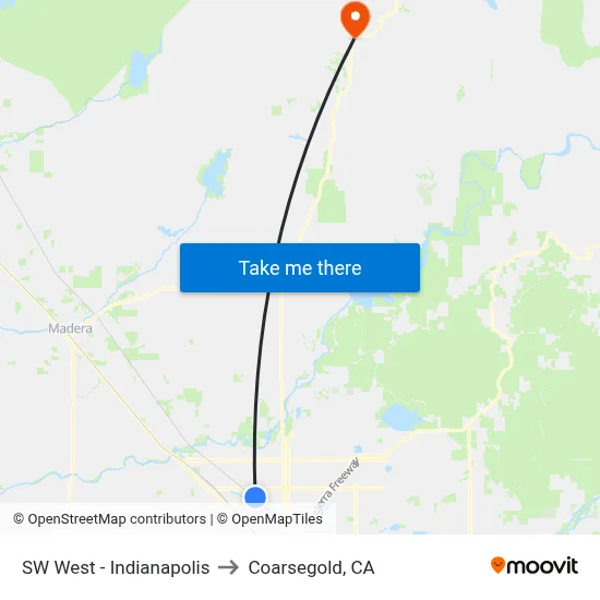 SW West - Indianapolis to Coarsegold, CA map